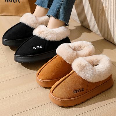 Unisex Herbst Winter Große Größe Dicken Boden Indoor Wildleder Hausschuhe Männer Casual Samt Fell Baumwolle Schuhe Frauen Anti Slip Hausschuhe Für paare 36-45