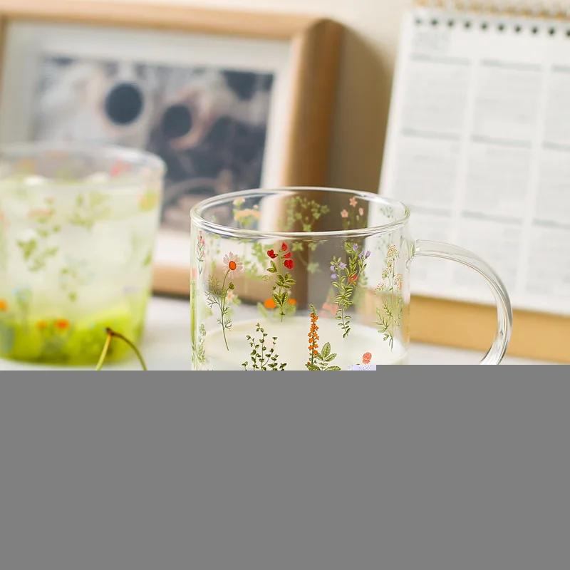 Glass Cup Women's Household Drinking Mug Heat-Resistant Milk Breakfast Coffe Cups Cute Girl Large-Capacity with Scale Mugs Gifts