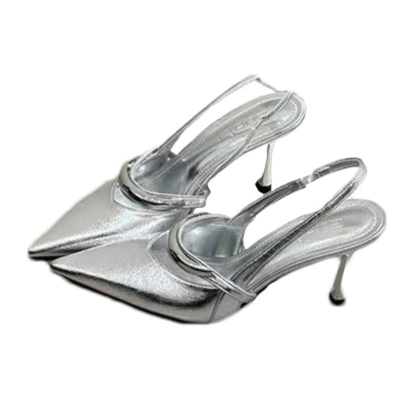 Fashion Elegant Women High Heels Sandals Designer Pointed Toe Heeled Shoes New 2025 Summer Sexy Pumps Fashion Slingback Chaussure Femme