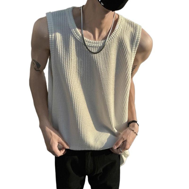 Men's Ice Silk Textured Sports Tank Top - Loose Fit Summer Sleeveless Camisole for Fitness