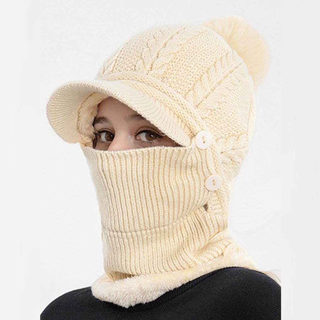 Winter Cold Weather Knit Neck Warmer Fur Pom Pom Brim Hooded Neck Hat