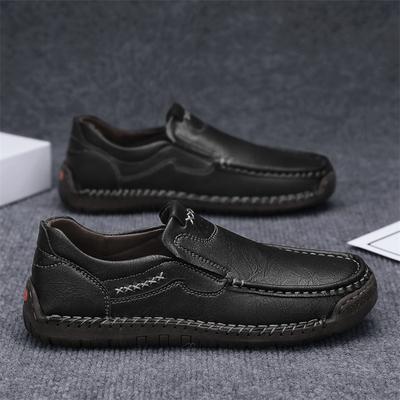 Comfortable Mens Soft-Soled Slip On Flats Casual Leather Loafers Versatile Business Shoes Non-Slip Male Hiking Shoes Moccasins