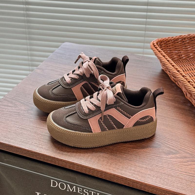 

Kids Brown Pink Lace Up Casual Sneakers 26 хаки
