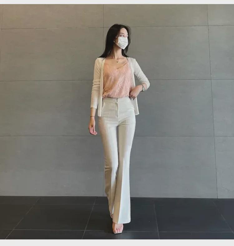 South Korea Dongdaemun Women's Slim Fit High Waist Flared Pants - Slimming & Leg-Lengthening Casual Trousers