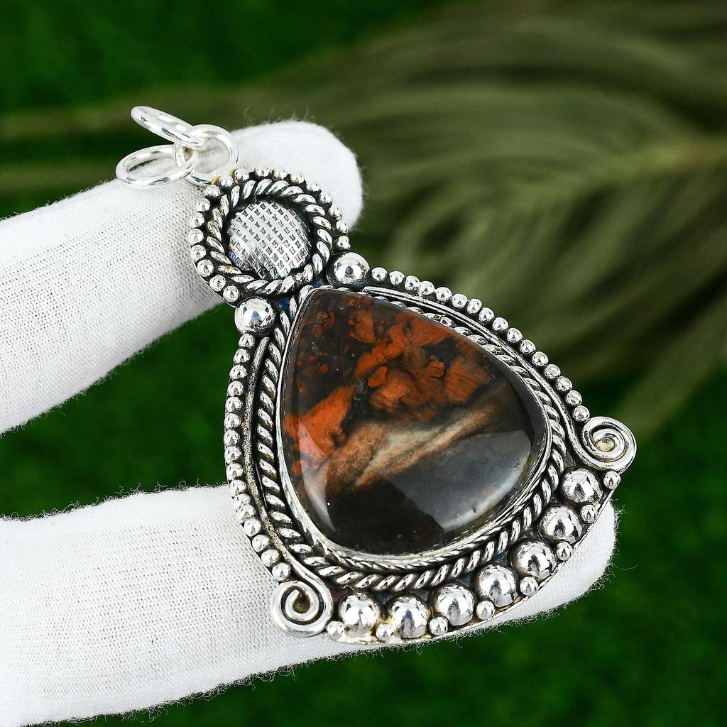 925 Silver Conglomerate Jasper Gemstone Engagement New Bezel Pendant Jewelry