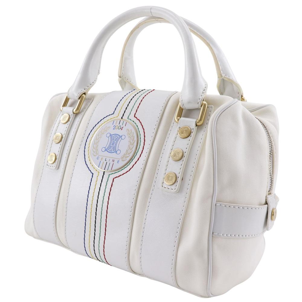 Celine Mini Boston Handtasche 2004 Olympische Spiele Athen Limited Weißes Nylon-Canvas/Leder Damen Gebraucht