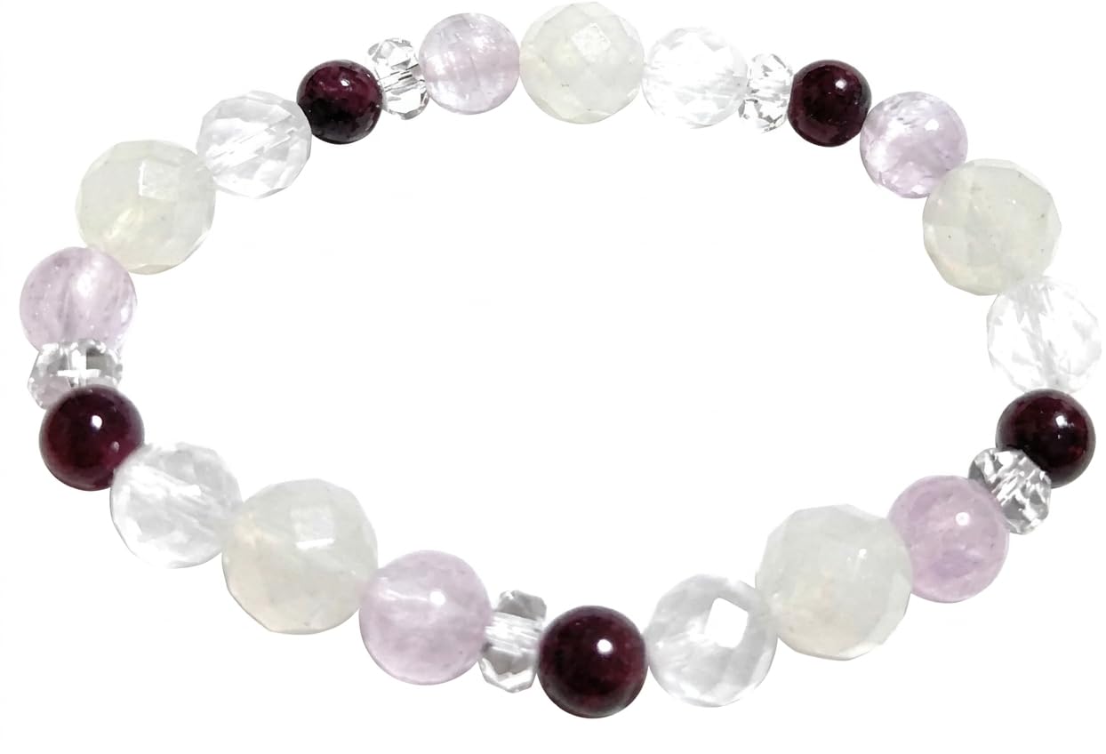 

[Malline] Natural Stone Power Stone Bracelet - Ruby, Kunzite, Milky Quartz, White Jade - 10mm size, Inner diameter: approx. 16cm - Made in Japan