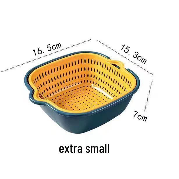 Thickened Double-Layer Vegetable Washing Basin Set - 6-Piece Multifunctional Kitchen Drainer Basket