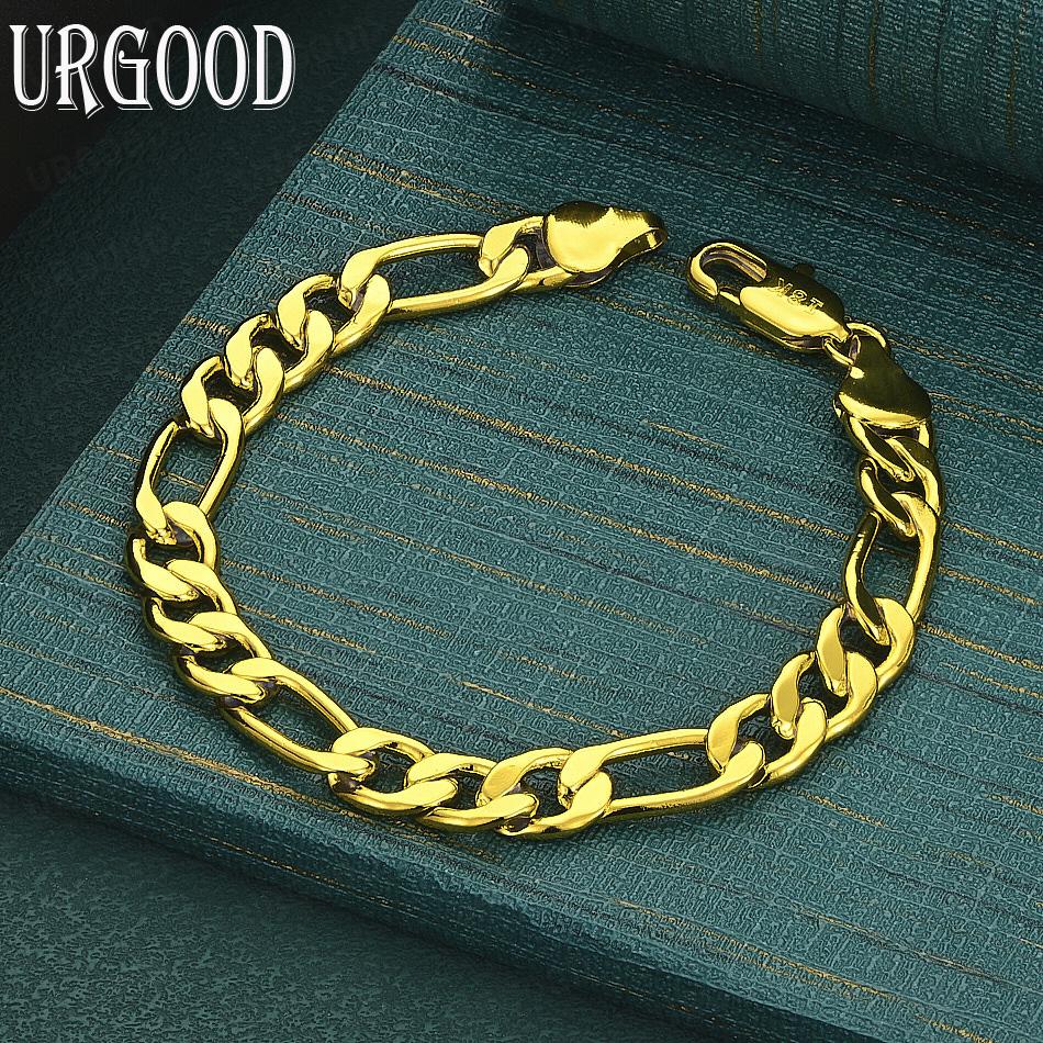 

925 Sterling Silver 8mm Side Chain Fashion Bracelet Gift Jewelry 20CM