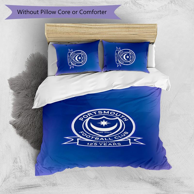 Set Lenzuola Stampato 3 Pezzi Portsmouth FC Traspirante Copripiumino con Federe Biancheria da Letto Decorativa per Camera da Letto Casa