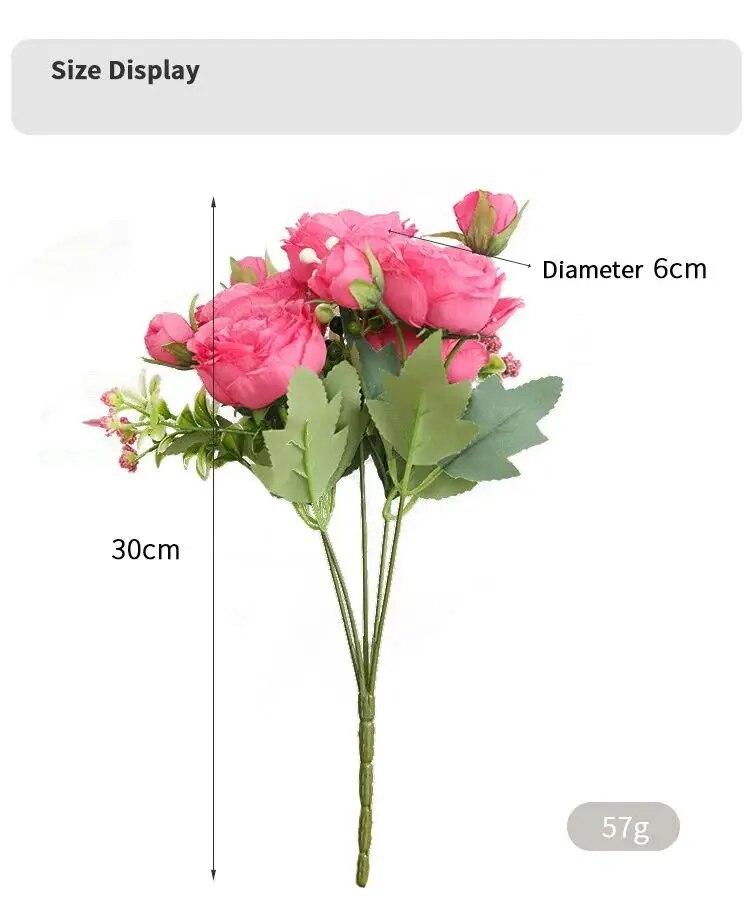 30cm Rose Pink Silk Bouquet Peony Artificial Flower 5 Big Head 4 Small Bud Bride Wedding Home Decoration Artificial Flower