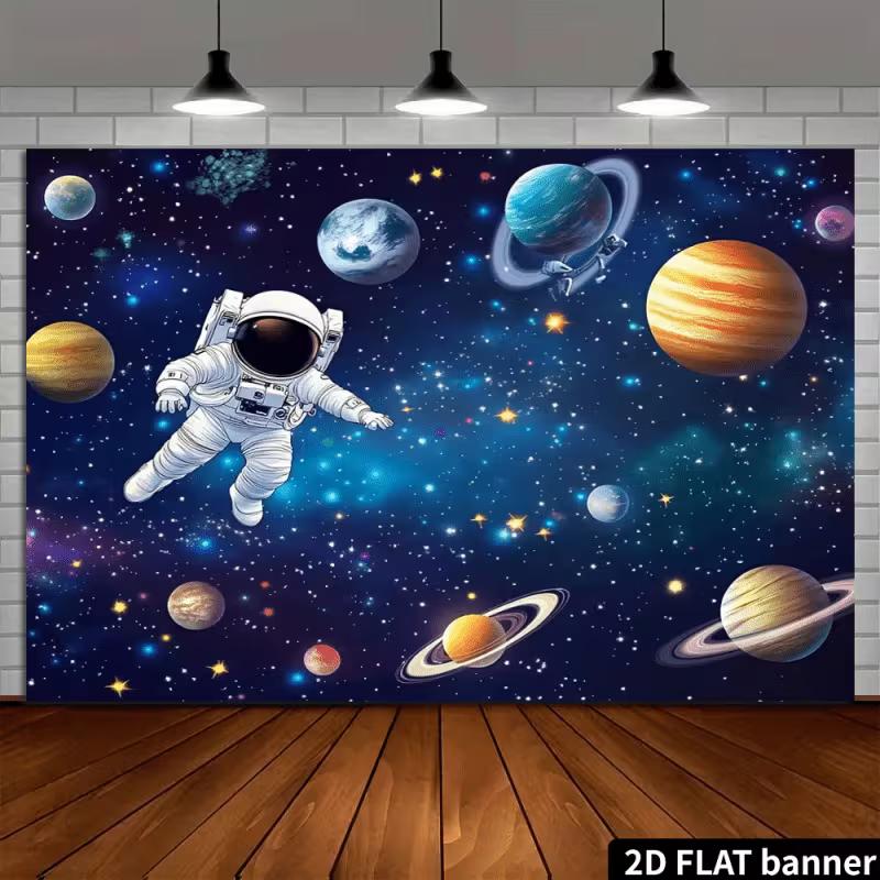 2D Cosmic Space Planets and Astronaut Wall Decor Backdrop