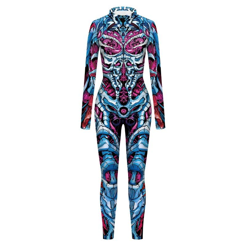 Halloween Party Cosplay Costumes for Women Holiday Party Fancy Performance Skeleton Armor Print Bodysuits