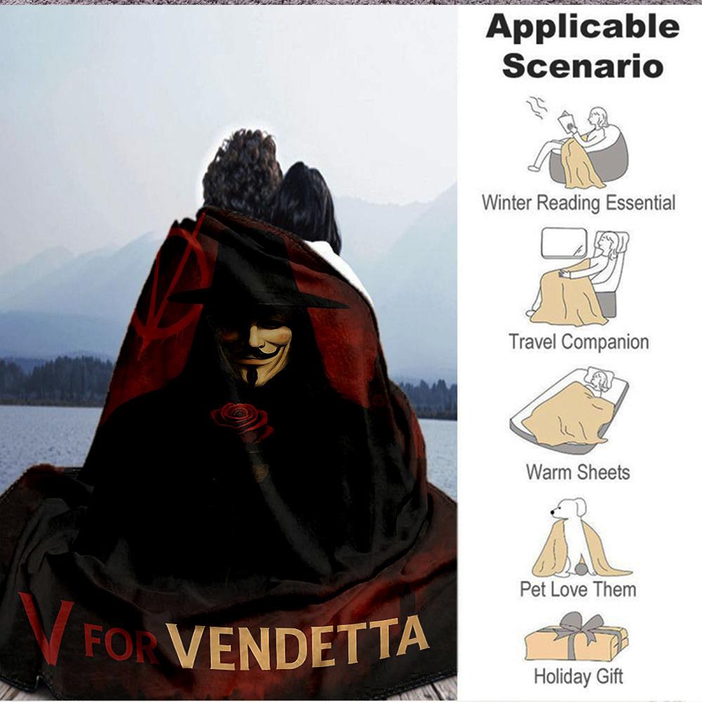 1pc V for Vendetta Flannel Throw Blanket - HD Printed Lightweight Soft Warm All-Season Blanket for Sofa, Bed, Travel, Camping 089