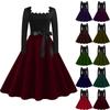 Damen Lässiges Modefarben Quadratischer Kragen Vintage Kleid