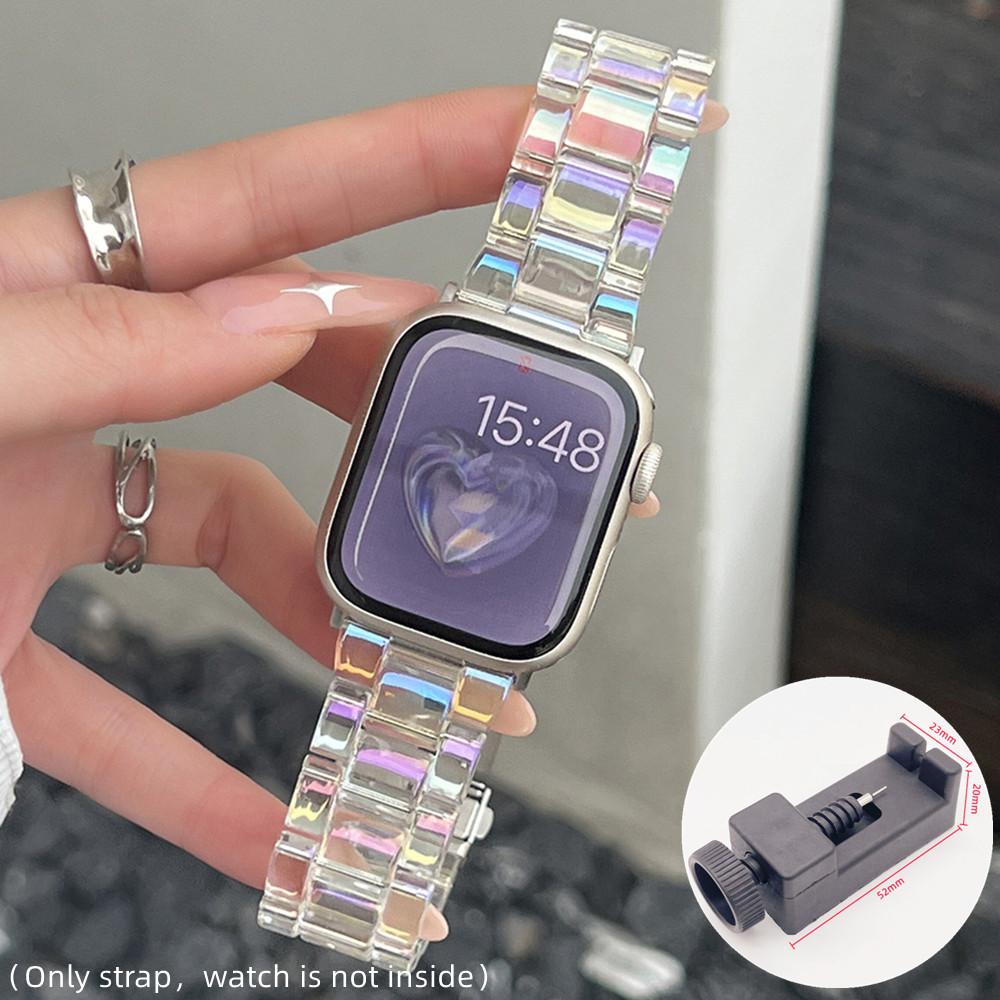

Цветной прозрачный ремешок из смолы для Apple Watch 49 мм 46 мм 45 мм 44 мм 42 мм 41 мм 40 мм стальной браслет iWatch серии 10 9 8 7 6 SE 5 4 Ultra 2 38-40-41mm