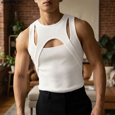 Men Sleeveless Hollow Cutout Casual Sport Fitted Tank Tops Undershirts