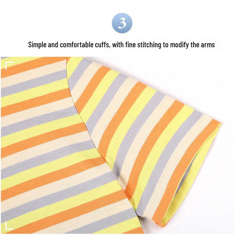 Women's Summer Round Neck Striped Cotton T-Shirt: Colorful, Casual, Loose, Age-Reducing, Slimming Design.