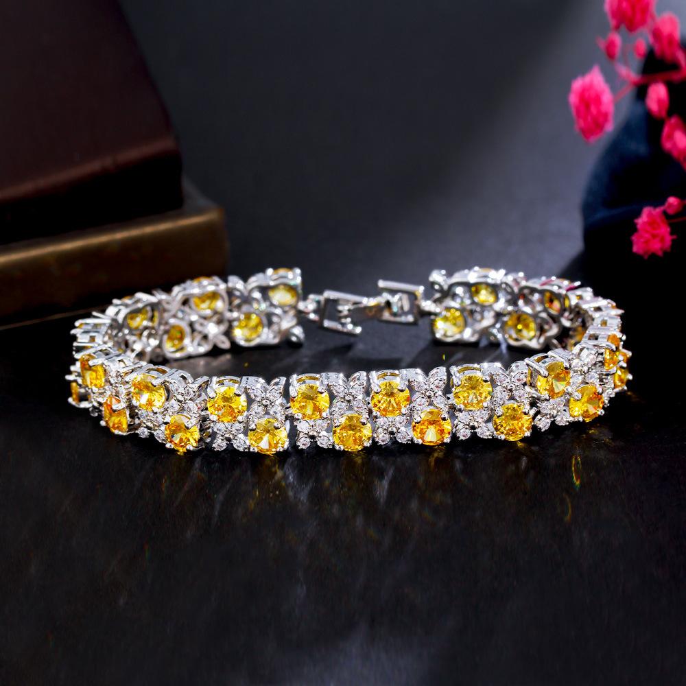 Exquisite Zircon Jewelry Micro-Inlaid Sapphire Flash Diamond Plated White Women'S Bracelet Direct Sales