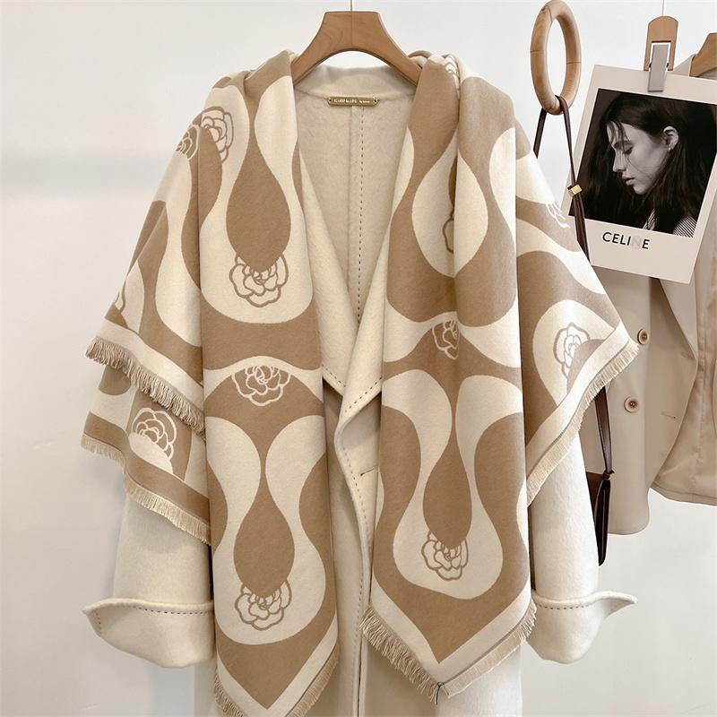 Winter Thick Warm Double Cashmere Scarf Shawl For Women Fashion Lady Long Camellia Temperament Blanket Bandana