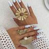 Design Metal Pleated Feathers Imitation Pearl Ring, Wind Flower Open Ring Joint Ring