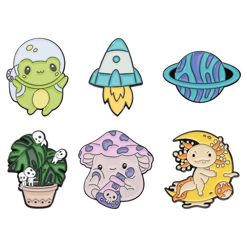 Stylish Cartoon Brooch Pin In Alloy With Fun Space Elements For Fashionable Accessorizing