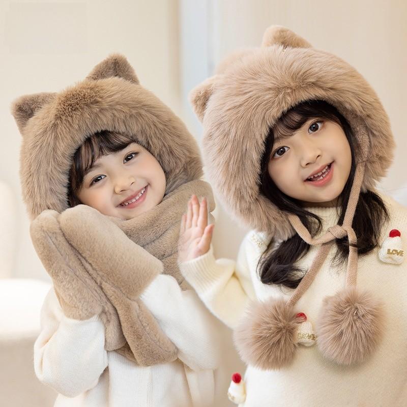 Toddler Animal Ears Beanie With Neck Warmer For Winter Outdoor Activities
