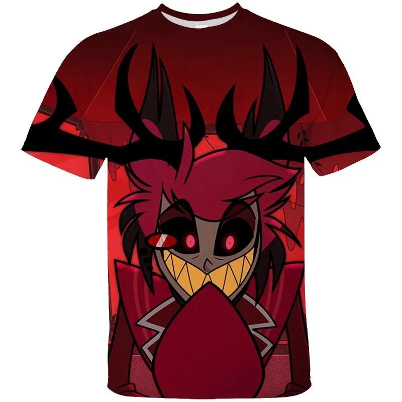 

Hazbin Hotel Детские футболки 3D-принт Мужские футболки с коротким рукавом Уличная одежда в стиле хип-хоп Футболка с круглым вырезом Одежда унисекс XL