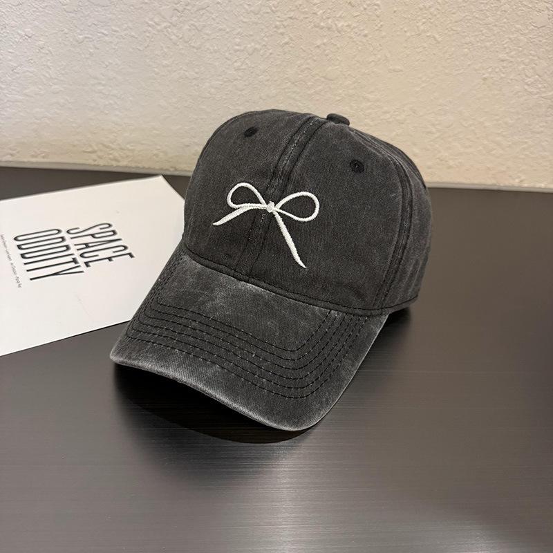 

Retro washed bow baseball cap women s summer new hat gray cap