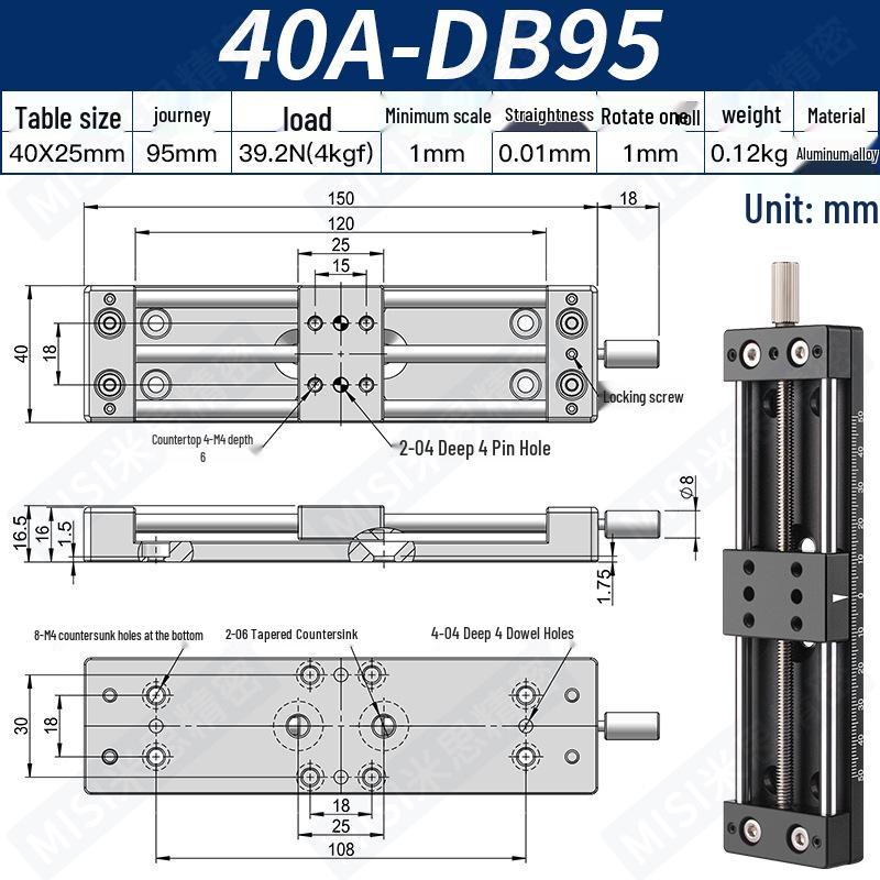 Heavy Load Precision Linear Slide Table with Fine-tuning Screw Rod - 50/80/100 Stroke