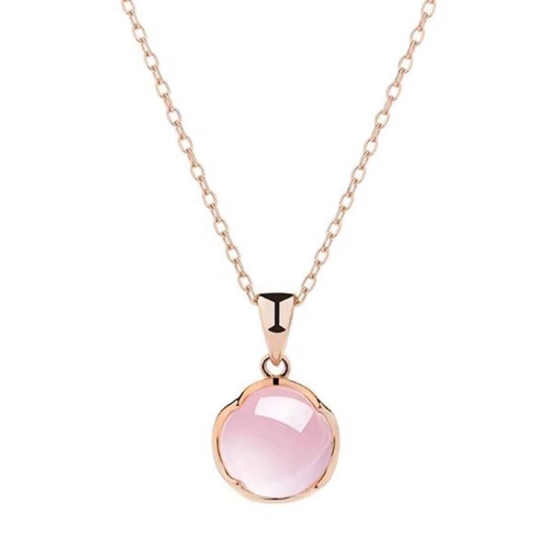 

925 Silver Pink Chalcedony Pendant Necklace Korean Ins Style Summer 2023 Fashion Jewelry for Women 925 sterling розового золота