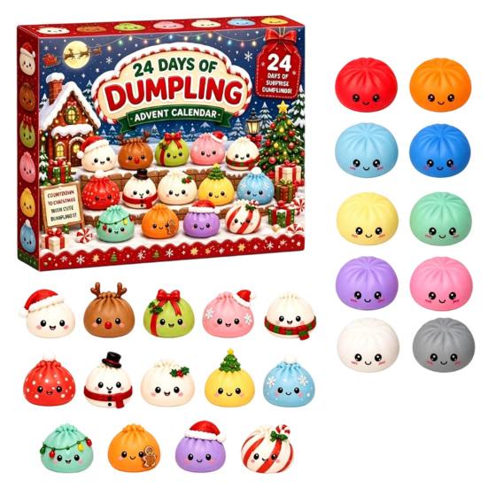 Christmas Countdown Set 2026 Squeeze Toy Advent Calendar, 24-Day Dumpling Bun Fidget Silicone Toys Box, Soft TPR Stress Relief Sensory Gift