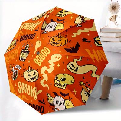 1pc Halloween Ghosts Automatic Umbrella   Auto Open/Close Folding Umbrella with  8 Rib Frame, 3 Fold Compact Umbrella for Men & Women, 103