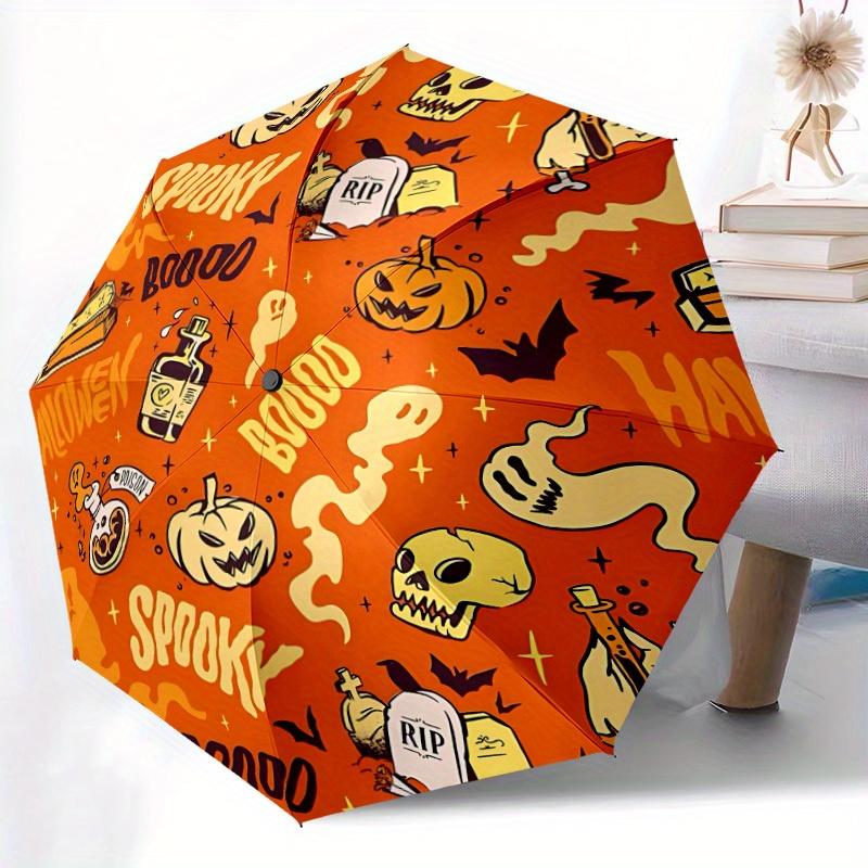 1pc Halloween Ghosts Automatic Umbrella   Auto Open/Close Folding Umbrella with  8 Rib Frame, 3 Fold Compact Umbrella for Men & Women, 103