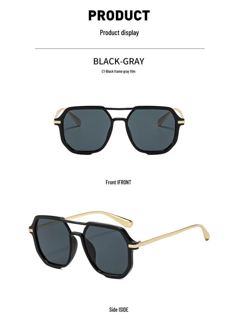 2026 New Double Bridge Square Sunglasses - Fashionable Retro Pilot Style for Holiday and Driving Sun Protection