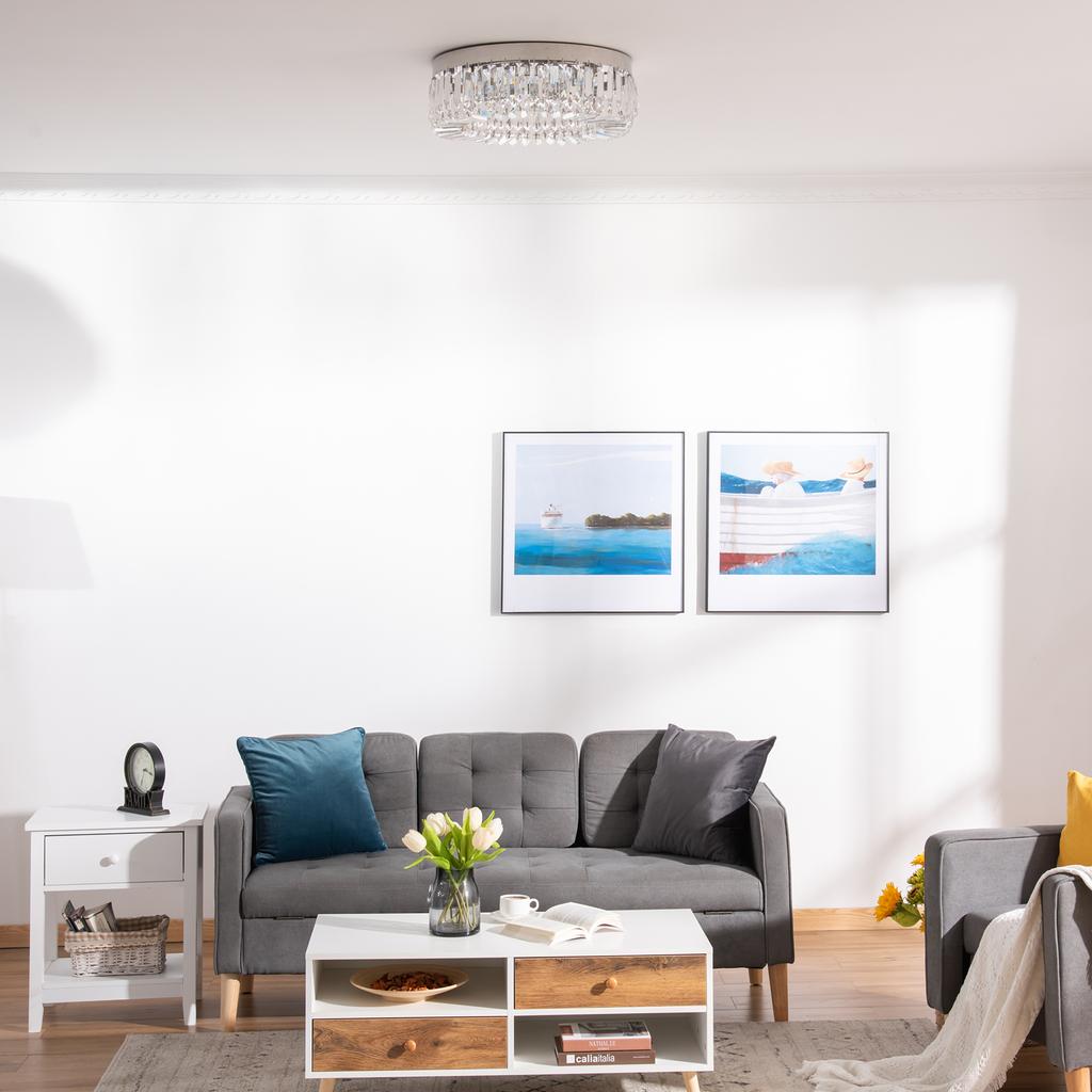 Crystal Chandeliers with Crystal Pendants, 8-Light Ceiling Light for Living Room, Bedroom Dining Room, Silver Tone