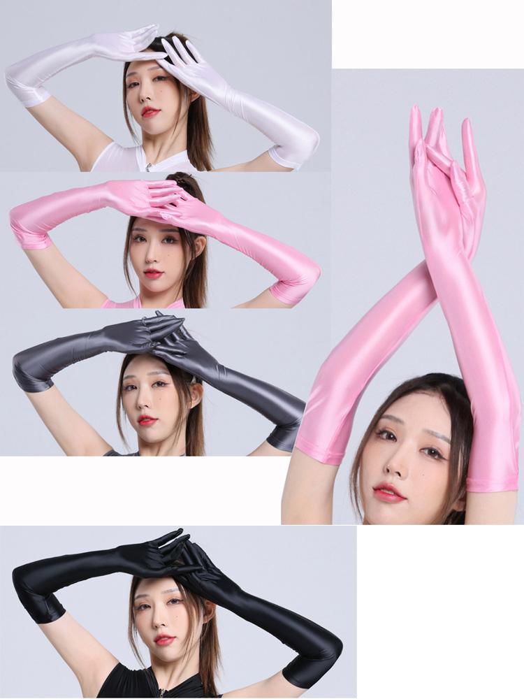 Glossy Shiny Elastic Long Gloves Cosplay Sexy Separate Fingers Guantes Performance Mitten Eldiven Handschuhe Sexy Clubwear Luvas