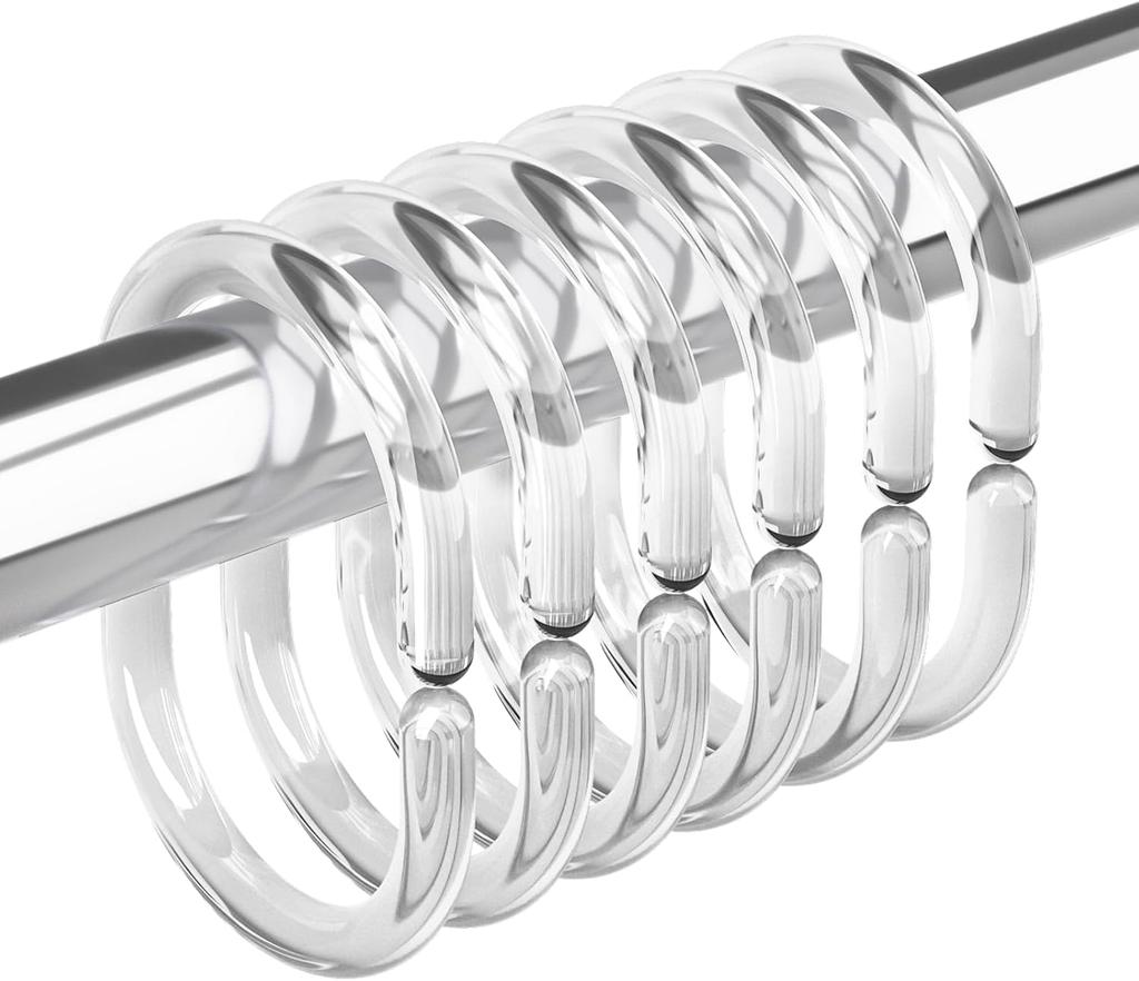 12 Packs C-Shape Shower Curtain Hooks Rings, Plastic Shower Curtain Hooks for Bathroom Shower Rod, Window Curtains Hanger