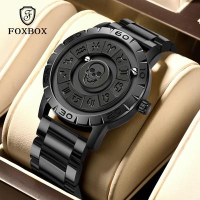 LIGE Brand FOXBOX New Personalized Original Men Quartz Watch Skull Dial Magnetic Ball Design Waterproof Quartz Watch Men's Gift