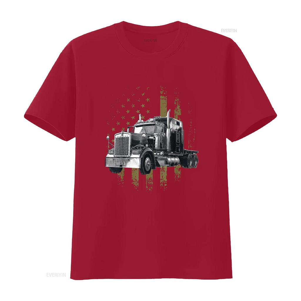 Kierowca Ciężarówki Amerykańska Flaga Duża Ciężarówka Ciągnik Siodłowy Kierowca Ciężarówki Koszulka Czarna 4X Duży vintage Wypłukana Wszechstronna moda graficzna