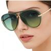 Trendy Green Aviator Sunglasses for Women Oversized Metal Frame Sun Glasses