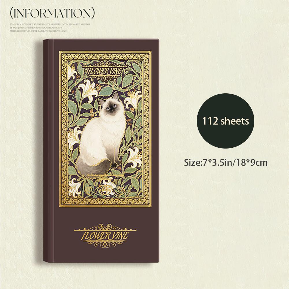 Vintage Style Hardcover Notebook with Thickened Horizontal Inner Pages, Portable and Cute Cat Notebook