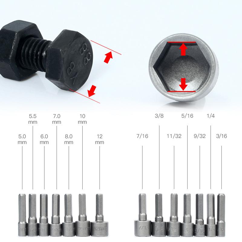 Hexagonal Bit Socket 1/4" Hex Shank Hex Nut Socket 9/14 Pcs Electric Drill Bit Set Household Auto Repair Tool