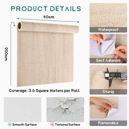 VEELIKE Wood Grain Wallpaper, 40cm X 9m, Remake Sheet, Wood Grain Sheet, Cutting Sheet, Wall Sticker, Tape, Table, Kitchen, Self-Adhesive, No Glue Req