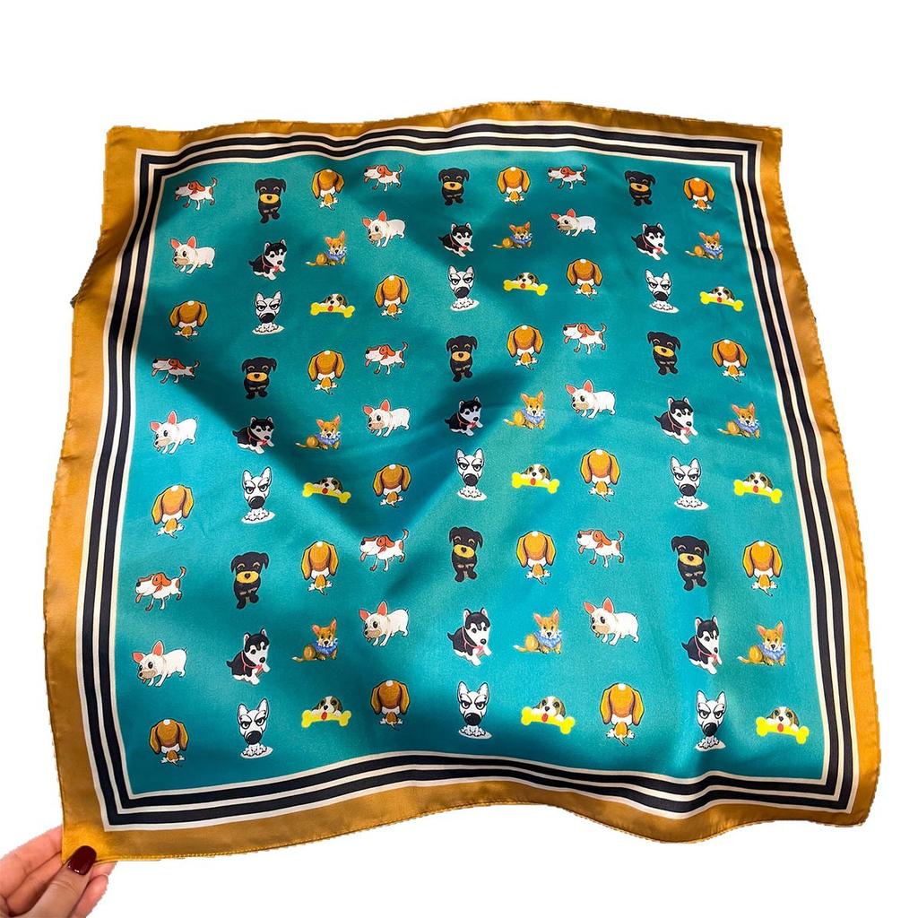 Spring new cartoon cute dog print silk scarf female cute age-reducing style versatile neck protector scarf shawl