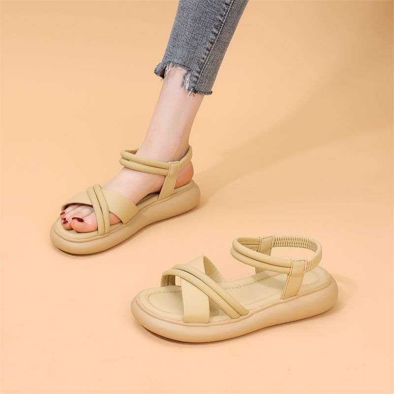 Soft-soled sandals female 2025 new summer flat-soled skirt fairy wind not tired feet pregnant women beach shoes