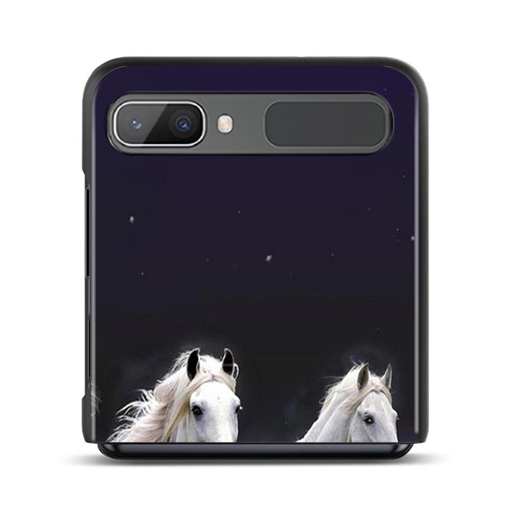 Phone Case For Samsung Galaxy Z Flip3 5g Back Pc Case For Samsung Z Flip Capa Black Shell Hard Fundas Running Horses