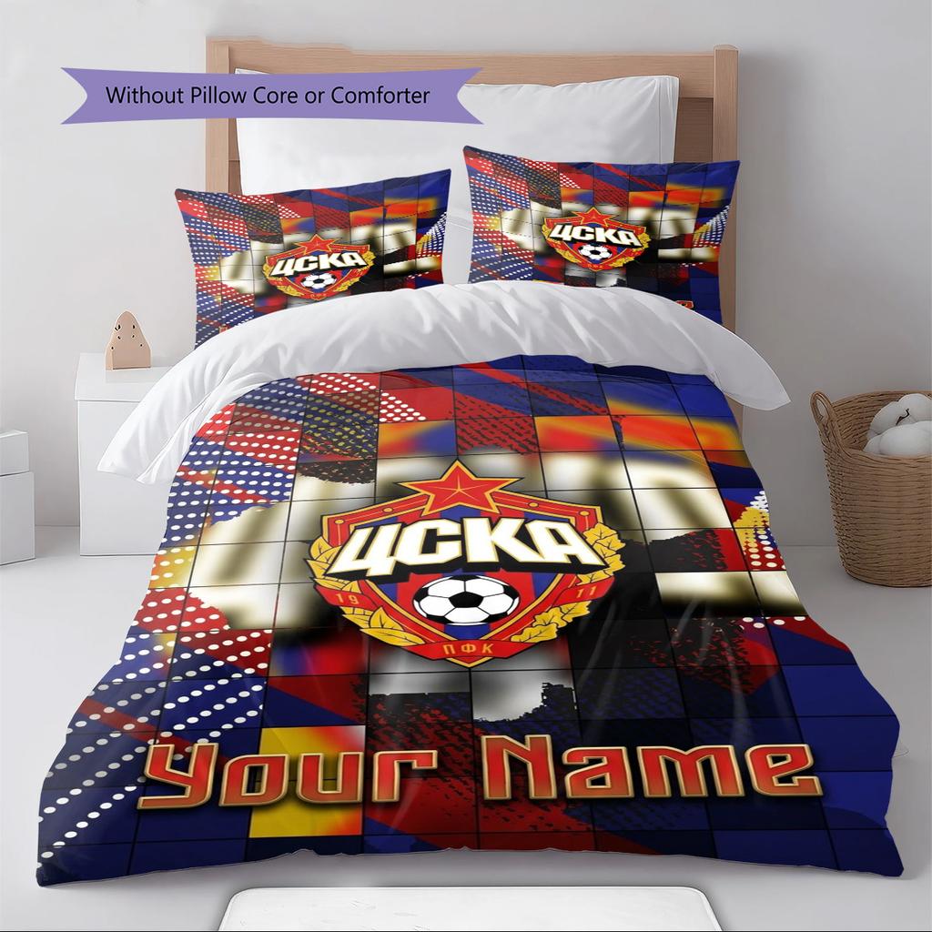 Name Custom PFC CSKA Moscow Pattern Bedding Set Quilt Cover Pillowcase Home Decor Gift (1 * duvet cover + 2 * pillowcase, without core)