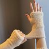 Soft Winter Half Finger Gloves Women Warm Luxury Solid White Plush Knitted Fingerless Gloves Wrist Mittens Writting