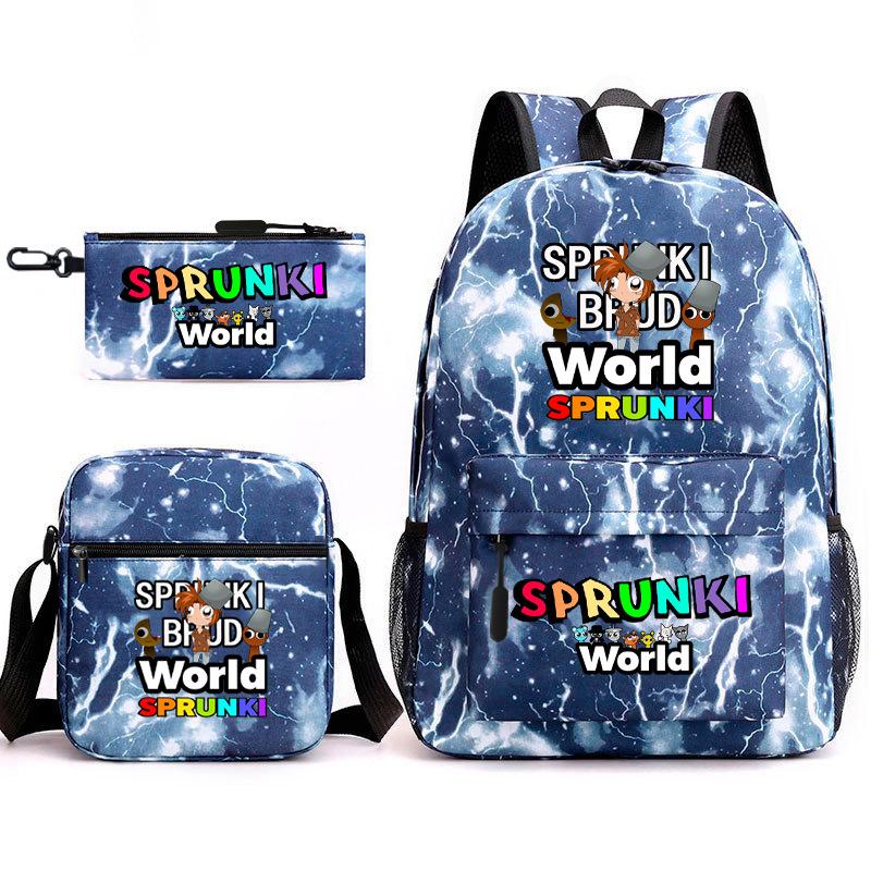 New rhythm box game merchandise primary school bag sprunki cartoon starry sky backpack 3-piece set D